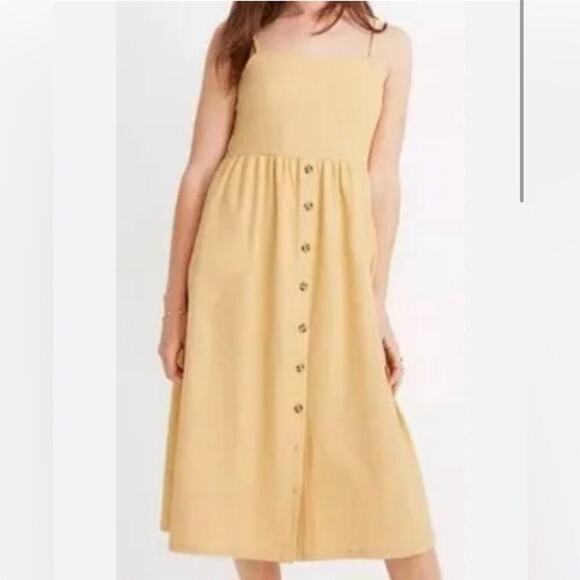 Madewell Dresses & Skirts - Madewell Gold Yellow Cami Button Sleeveless Dress Sz L